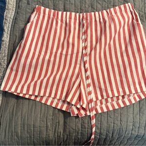 SHEIN Red and White Striped High Waist Women’s Shorts